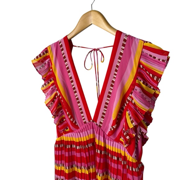 Farm Rio Lucy Stripes Pleated Midi Dress Size Large 291081 - Picture 5 of 12